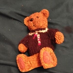 Cozy Brown Stuffed Bear with Black Knit Sweater
